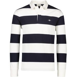 Gant, Tops, Heren, Wit, 5Xl, Katoen, Gestreepte ecru donkerblauwe rugbytrui