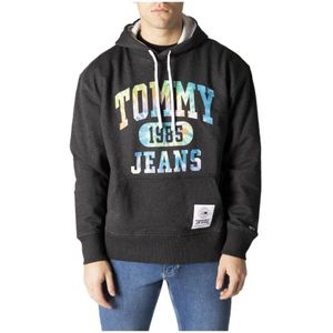 Tommy Jeans, Sweatshirts & Hoodies, Heren, Zwart, XL, Katoen, Zwarte Print Hoodie