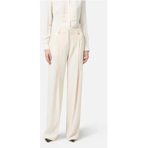 Elisabetta Franchi, Broeken, Dames, Beige, L, Polyester, Palazzo Broek met Pintucks en Contraststiksels