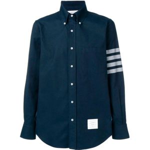 Thom Browne, Overhemden, Heren, Blauw, XL, Tonal 4 Bar Straight Fit Overhemd