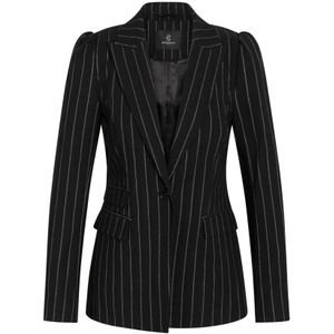 Bruuns Bazaar, Jassen, Dames, Zwart, XL, Leer, Zwarte Pinstripe Blazer met Lurex