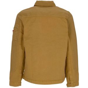 Alpha Industries, Jassen, Heren, Beige, S, Katoen, Kleur Blok Overshirt Jas Khaki