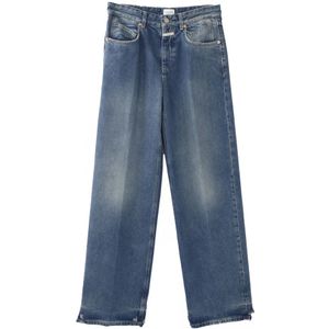 Closed, Jeans, Dames, Blauw, W29, Denim, Wijde pasvorm denim jeans met versleten details