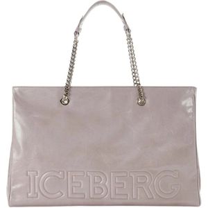 Iceberg, Tassen, Dames, Grijs, ONE Size, Leer, Schoudertas van gebarsten leer met geëmailleerde metalen ketting