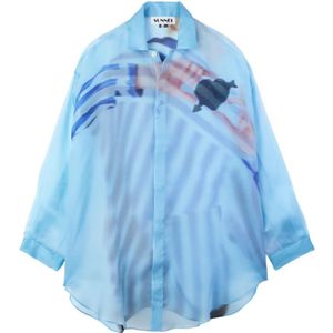 Sunnei, Blouses & Shirts, Dames, Blauw, ONE Size, Organza, Hart VAN Steen Mega Overhemd