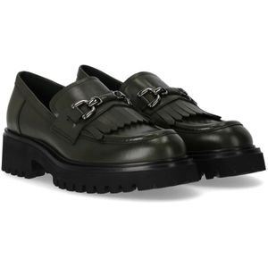 Guglielmo Rotta, Schoenen, Dames, Groen, 38 EU, Leer, Militair Groene Loafer met Franje en Klem