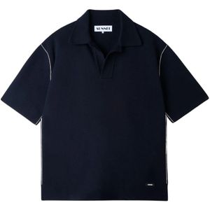 Sunnei, Tops, Heren, Blauw, M, Donkerblauw Polo Shirt met Contraststiksels