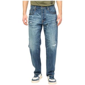 Armani Exchange, Jeans, Heren, Blauw, W31, Denim, Blauwe Denim Relaxed Fit Jeans met Schuurplekken