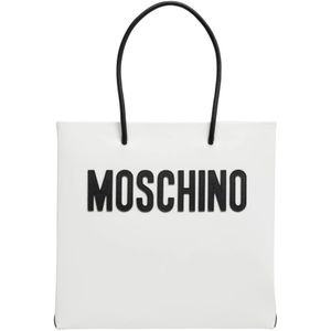 Moschino, Tassen, Dames, Wit, ONE Size, Leer, Logo Tote bag