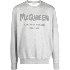 Alexander McQueen, Sweatshirts & Hoodies, Heren, Grijs, S, Katoen, Grijze Logo Print Sweatshirt