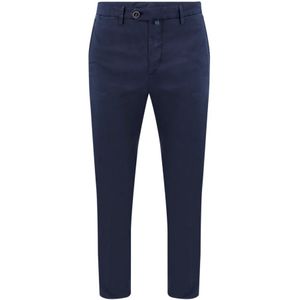 Kiton, Broeken, Heren, Blauw, W31, Katoen, Blauwe Broek met Logo Knopen