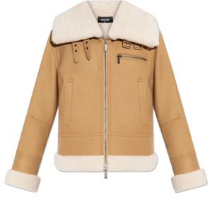 Dsquared2, Jassen, Dames, Beige, XS, Wol, Jas met kraag