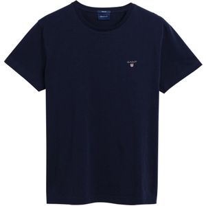 Gant, Tops, Heren, Blauw, S, Iconisch Logo-Geborduurd T-Shirt
