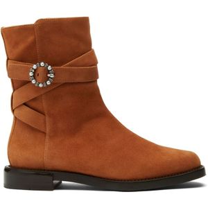 Stuart Weitzman, Ryder Pearl Buckle Riemlaarsje Bruin, Dames, Maat:36 EU