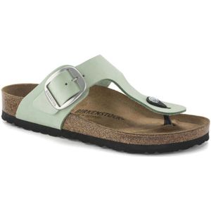 Birkenstock, Schoenen, Dames, Groen, 36 EU, Leren Gesp Slippers