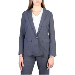 Armani, Geknoopt Katoen Linnen Blazer Blauw, Dames, Maat:M