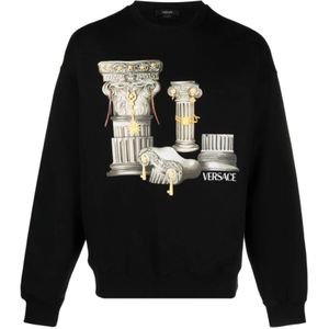 Versace, Truien, Heren, Zwart, S, Katoen, Zwart Grafisch Print Sweatshirt