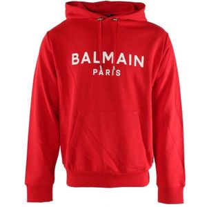 Balmain, Sweatshirts & Hoodies, Heren, Rood, S, Katoen, Rode Katoenen Heren Sweater