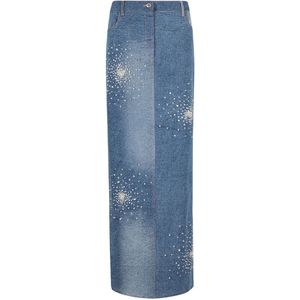 DES Phemmes, Rokken, Dames, Blauw, XS, Denim, Geborduurde Denim Midi Rok