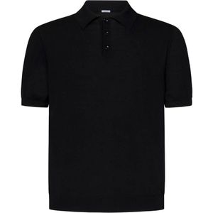 Malo, Zwarte korte mouw gebreide polo shirt Zwart, Heren, Maat:M