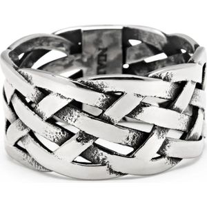 Nialaya, Men's Stainless Steel Woven Chain Ring Grijs, Heren, Maat:62 MM