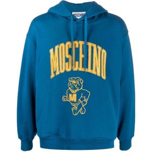 Moschino, Sweatshirts & Hoodies, Heren, Blauw, M, Katoen, Logo Hoodie voor Heren