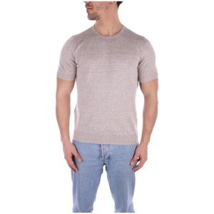 Tagliatore, Zand Linnen Katoen T-shirt Josh Beige, Heren, Maat:3XL