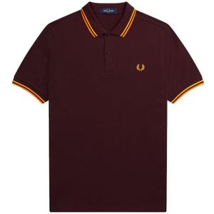 Fred Perry, Slim Fit Twin Tipped Polo in Oxblood/Electric Yellow/Gold Rood, Heren, Maat:S
