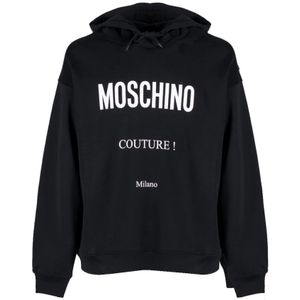 Moschino, Klassieke Label Hoodie in Zwart Zwart, Heren, Maat:M