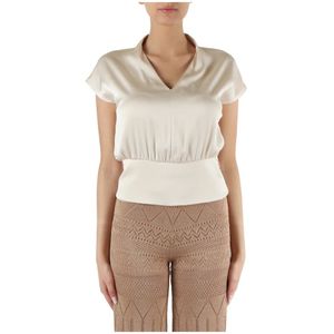 Marciano, Satin Stretch V-Hals Blouse Beige, Dames, Maat:2XS