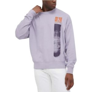 Calvin Klein, Sweatshirts & Hoodies, Heren, Paars, L, Katoen, Moderne Brushstroke Crew Neck Sweater