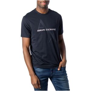 Armani Exchange, Tops, Heren, Zwart, M, Katoen, Heren Katoenen T-Shirt voor Lente/Zomer