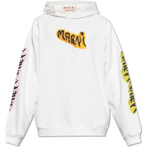 Marni, Sweatshirts & Hoodies, Heren, Wit, S, Katoen, Hoodie met logo-print