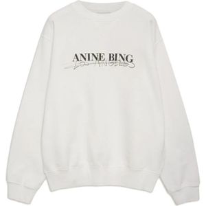 Anine Bing, Sweatshirts & Hoodies, Dames, Wit, L, Katoen, Ramona Oversized Sweatshirt met Zwarte Print