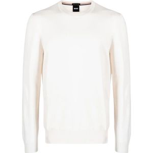 Boss, Truien, Heren, Wit, S, Witte Crewneck Sweater