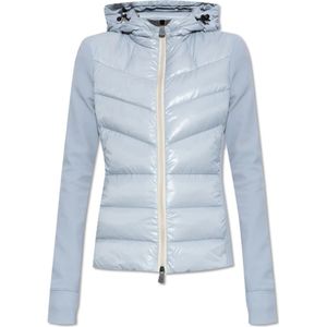 Moncler, Jassen, Dames, Blauw, L, Leer, Capuchonjack