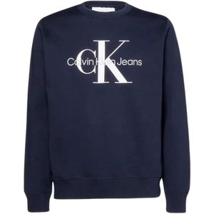 Calvin Klein, Sweatshirts & Hoodies, Heren, Blauw, S, Katoen, Iconisch Katoenen Sweatshirt