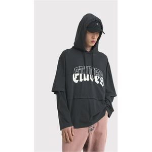 Études, Sweatshirts & Hoodies, Heren, Zwart, XL, Zwart Gewassen Langarm Hoodie T-shirt