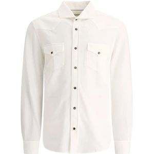 Brunello Cucinelli, Overhemd met borstzakken van 100% katoen Wit, Heren, Maat:L