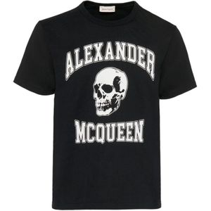 Alexander McQueen, Tops, Heren, Zwart, L, Katoen, Oversized T-shirt met Skull Logo in Zwart Katoenen Jersey
