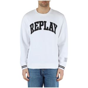 Replay, Sweatshirts & Hoodies, Heren, Wit, S, Katoen, Katoenen Logo Sweatshirt