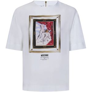 Moschino, Witte Blouse met Grafische Print Wit, Dames, Maat:XS