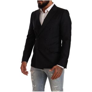 Dolce & Gabbana, Jassen, Heren, Zwart, S, Wol, Zwarte gestippelde patroon blazer jas