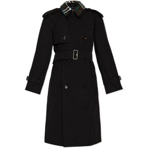 Burberry, Mantels, Dames, Zwart, S, Katoen, Katoenen trenchcoat