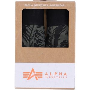 Alpha Industries, Ondergoed, Heren, Grijs, M, Katoen, Donkergroen/Zwart Grafische Boxershorts 2-Pack