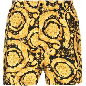 Versace, Korte broeken, Heren, Veelkleurig, L, Barocco Print Zijden Shorts Elastische Taille
