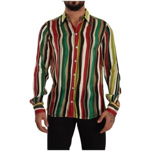 Dolce & Gabbana, Overhemden, Heren, Veelkleurig, M, Rayon, Luxe Gestreepte Zijden Overhemd