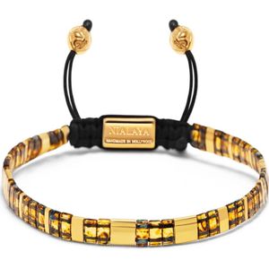Nialaya, Men's Bracelet with Marbled Amber and Gold Miyuki Tila Beads Veelkleurig, Heren, Maat:M