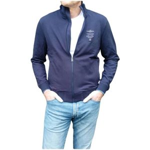 Aeronautica Militare, Katoenen Zip-through Gilet met Geribbelde Afwerking Blauw, Heren, Maat:S