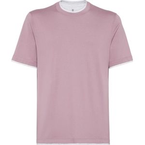 Brunello Cucinelli, Tops, Heren, Roze, XL, Katoen, Italiaans Jersey Katoenen T-Shirt
